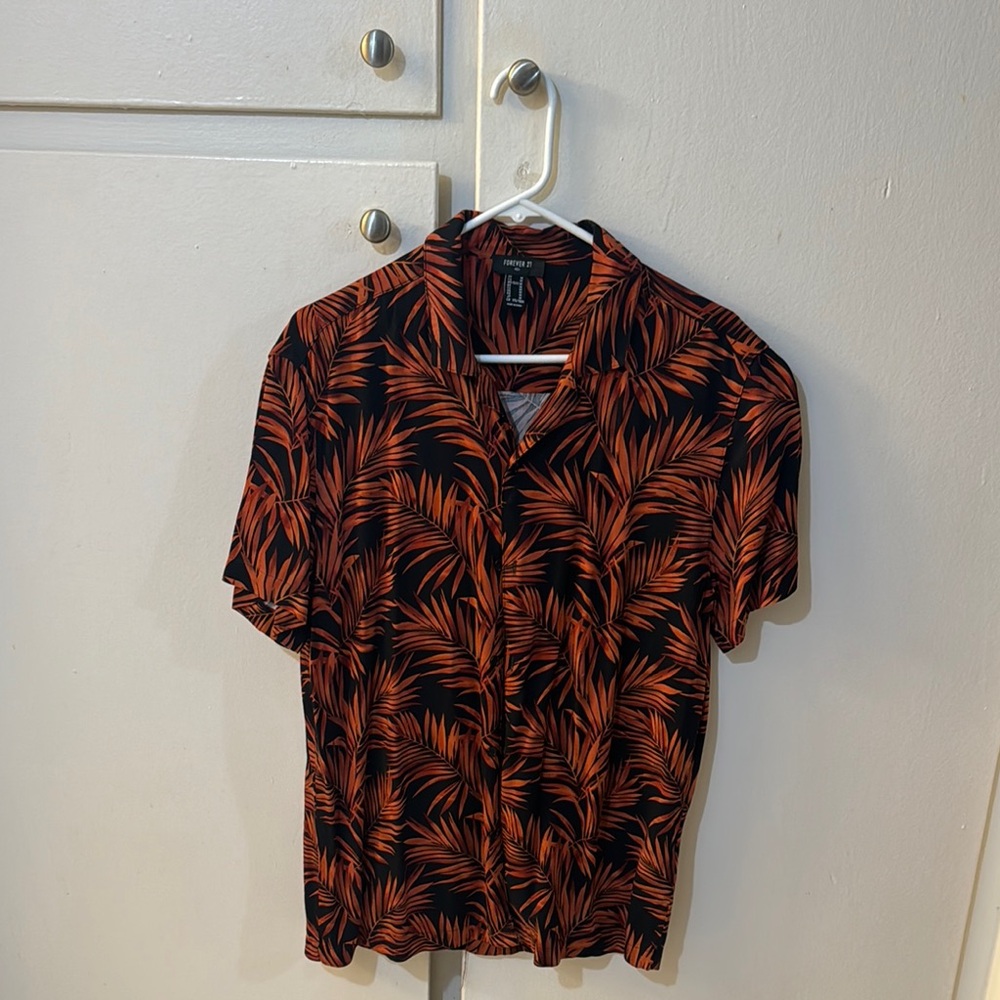 Forever 21 Black and Orange Casual Button Down Shirt